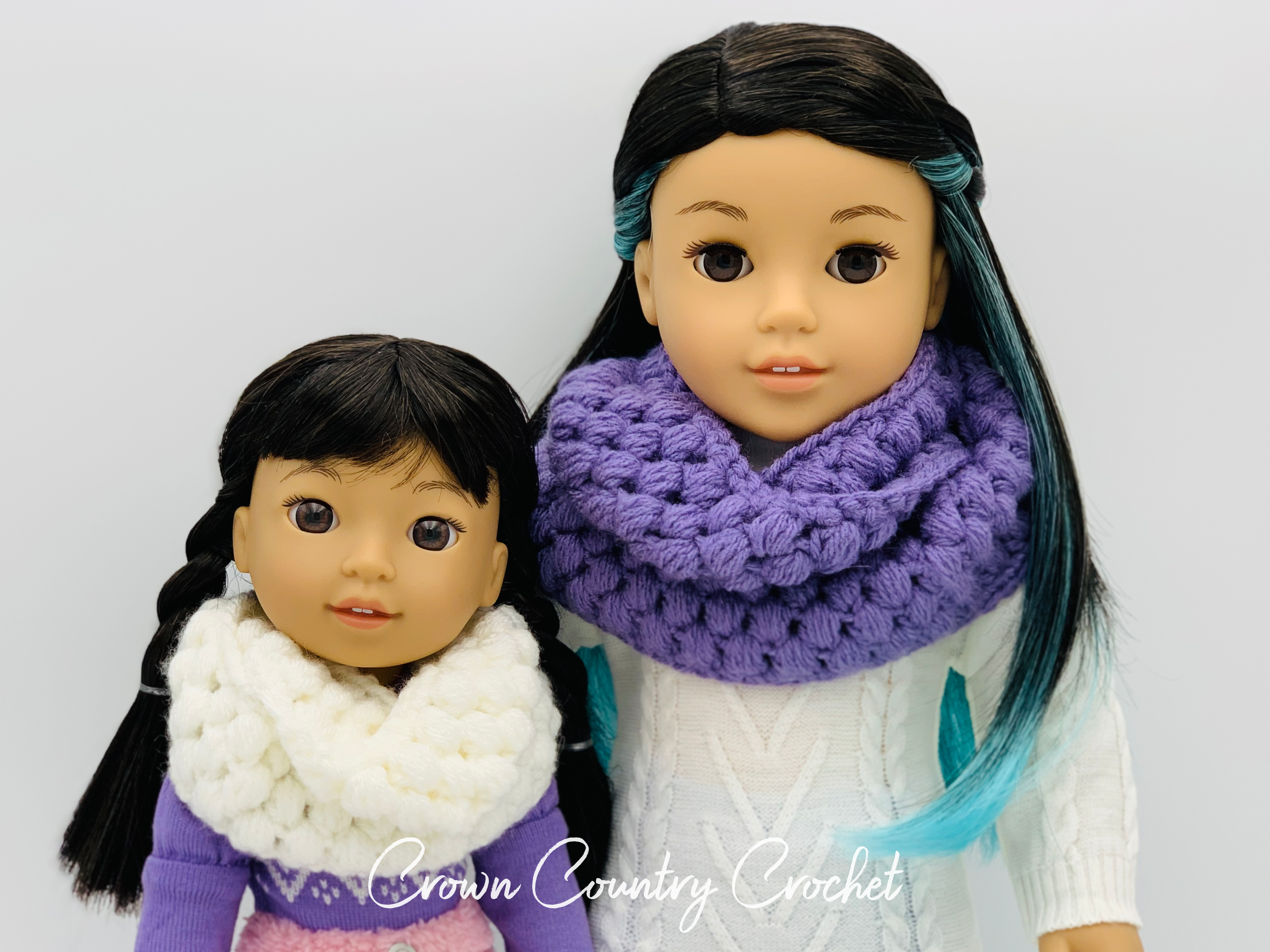 Matching Infinity Scarves Crochet Pattern for American Girl, 18″ and 15″ Dolls