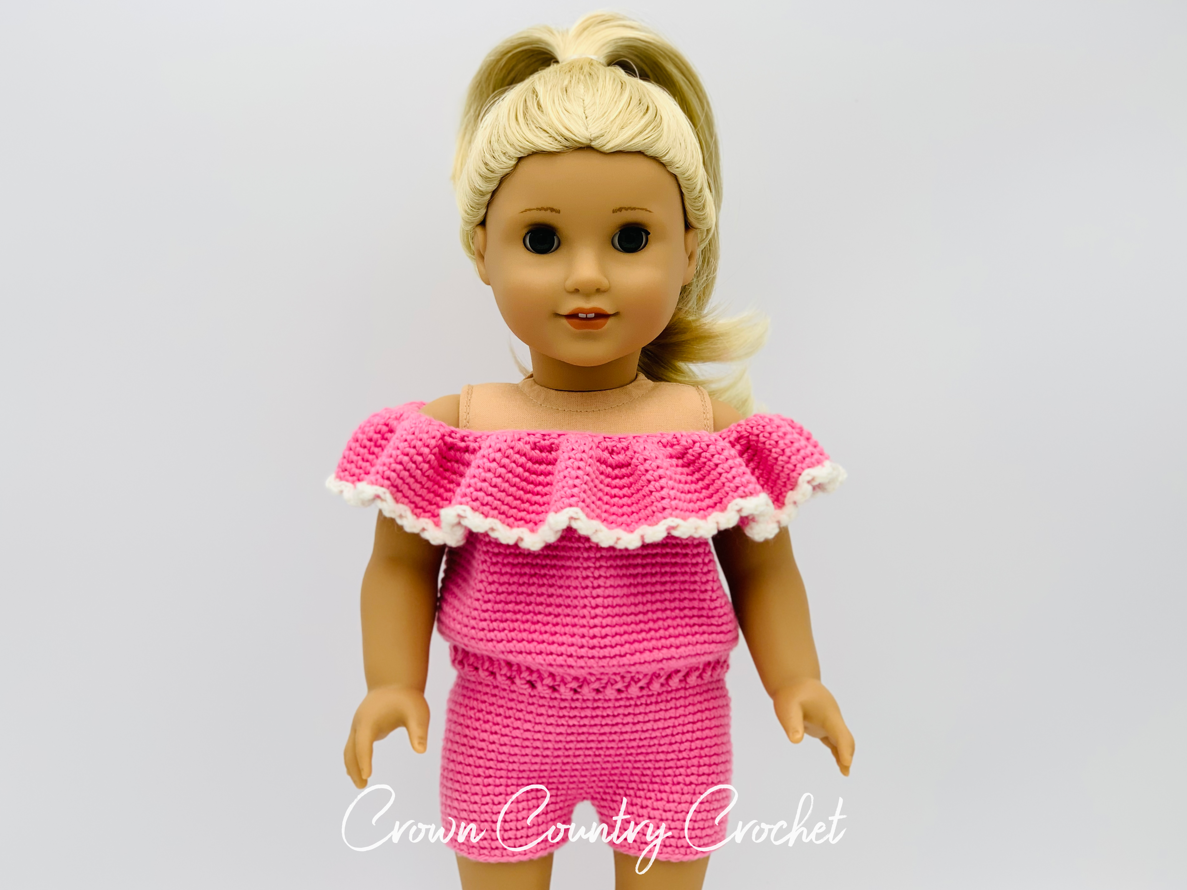 Ruffled Romper Crochet Pattern for American Girl and 18″ Dolls