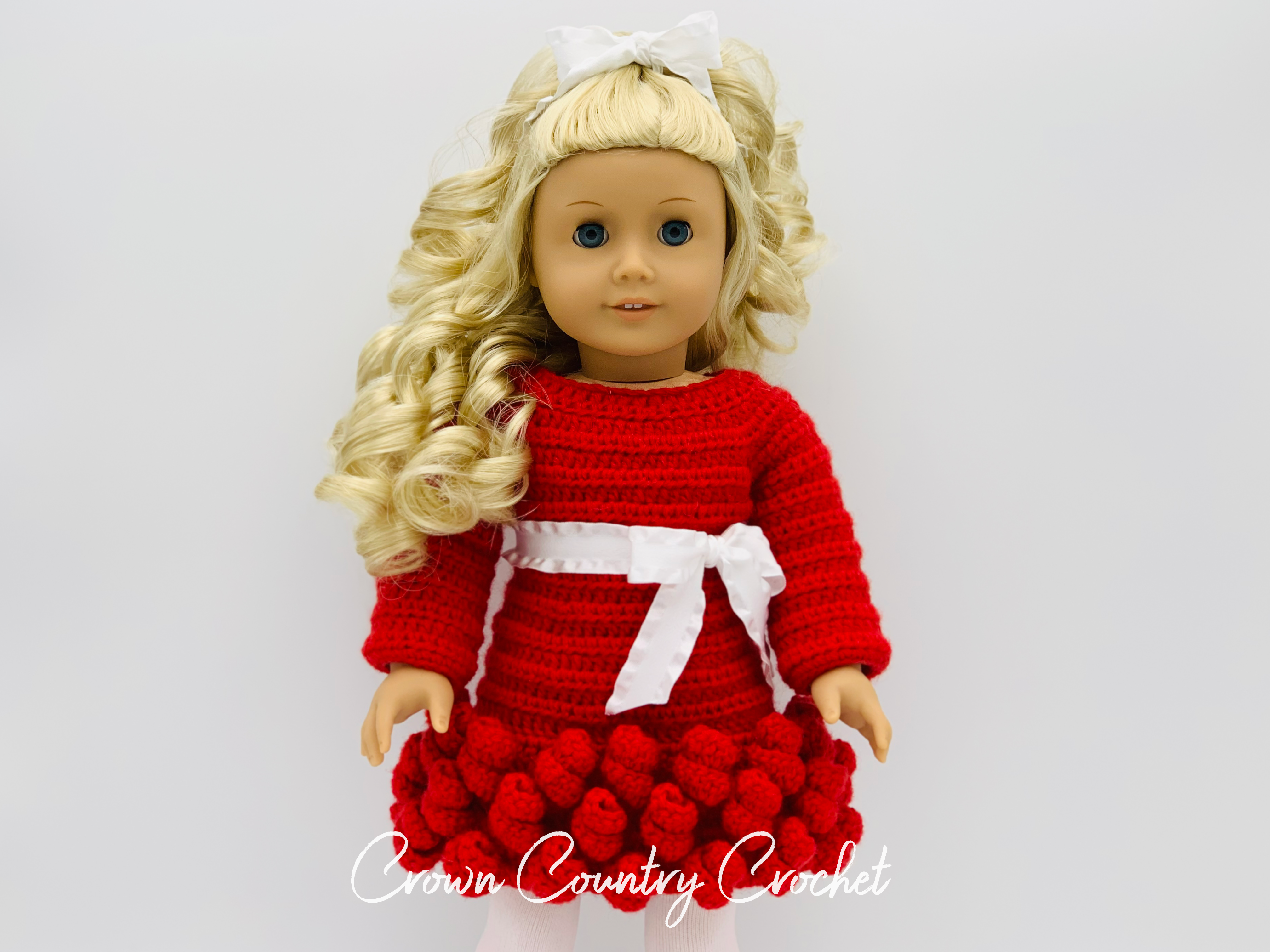 Ruffled Sweater Dress Crochet Pattern for American Girl and 18″ Dolls