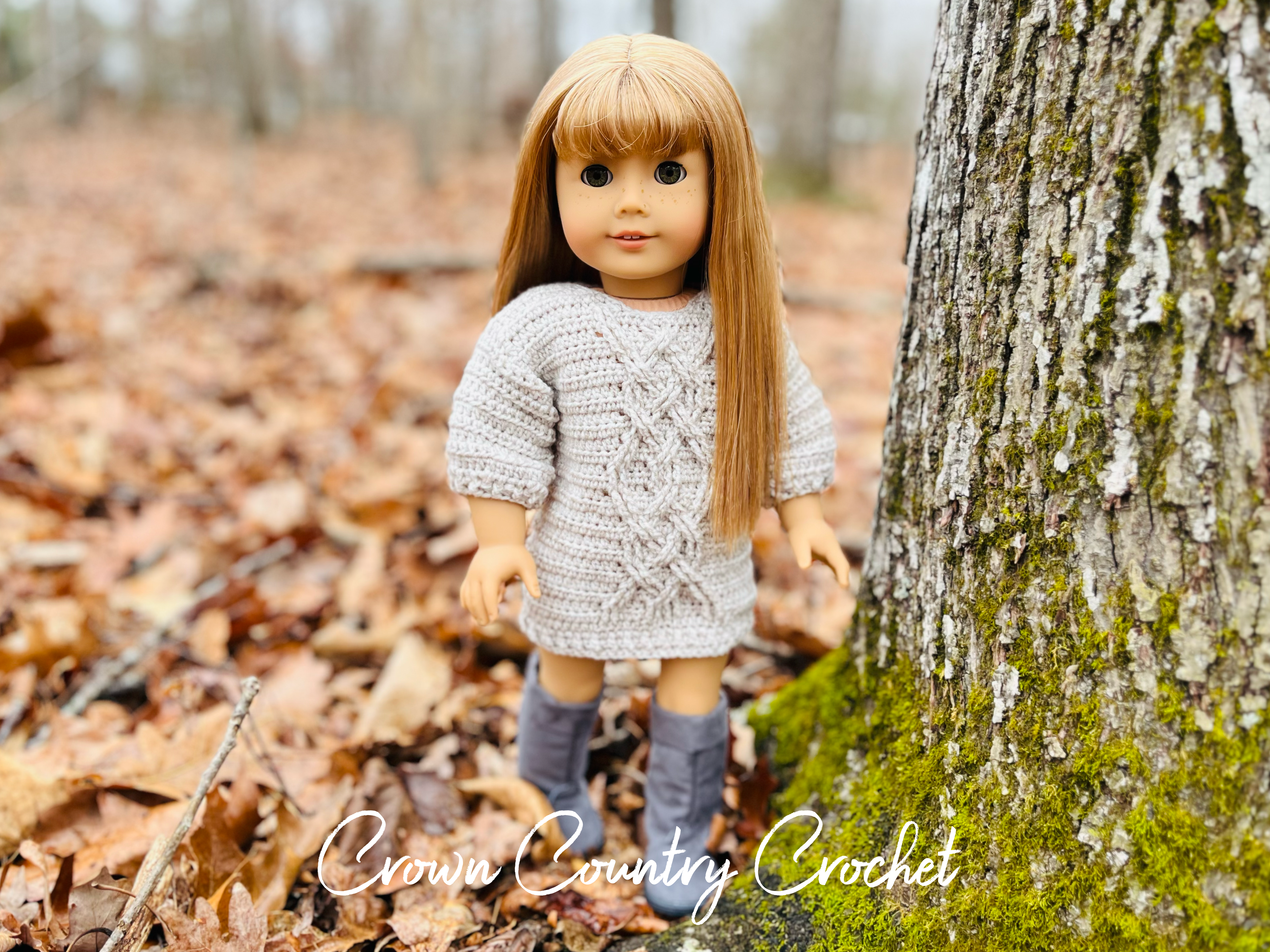 Cable Sweater Dress Crochet Pattern for American Girl and 18″ Dolls